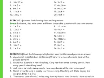 Times tables worksheet (with answers)