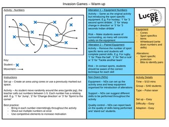 Invasion Games - Warm up - Numbers