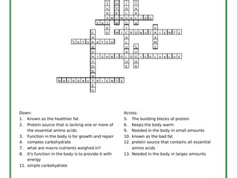 Nutrition crossword
