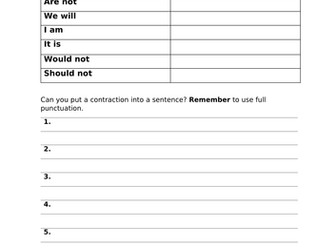 Contractions resource double worksheet