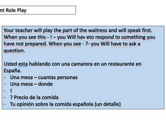 Theme 1 | GCSE Spanish | Restaurant Role-Play