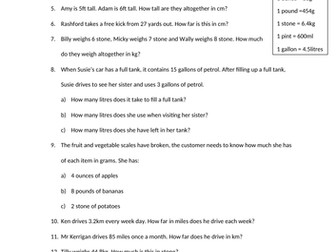 To answer word problems including converting between imperial and metric units