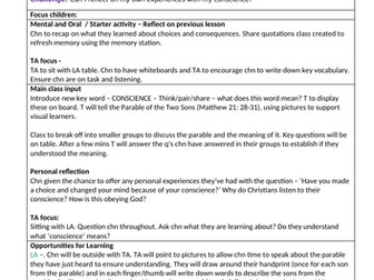 Outstanding RE Observation lesson plan - Conscience