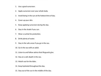 Identify and add IMPERATIVE VERBS in sentences about Sun Safety