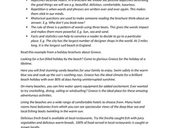 Identify PERSUASIVE LANGUAGE TECHNIQUES in Holiday Brochure Text