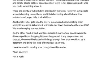 Sample Text: Persuasive Letter about Littering