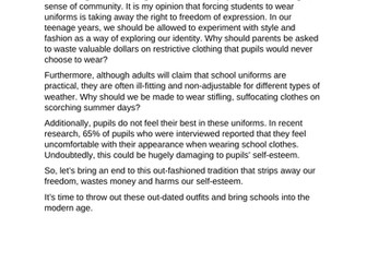 Sample Text: Persuasive Speech about School Uniform