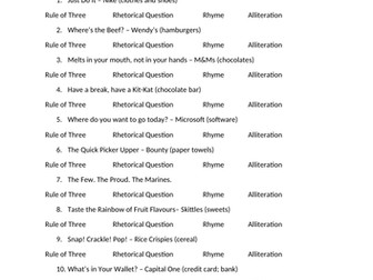 Identify PERSUASIVE TECHNIQUES in ADVERTISING SLOGANS