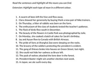 Identify COMMON, ABSTRACT, COLLECTIVE and PROPER NOUNS in Sentences
