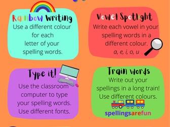 KS2 Spelling Activities Practice Menu