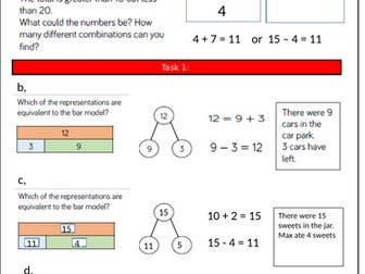 Addition and Subtraction to 20 Problem solving worksheet