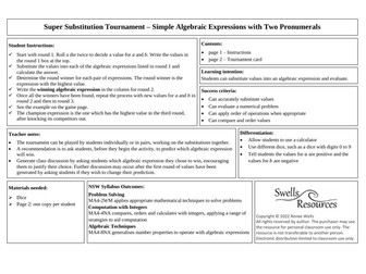 Substitution activity Simple Algebra