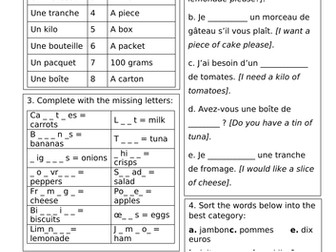 Food vocabulary worksheets