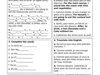 Ordering food - reading worksheets