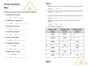 Energy and power equations