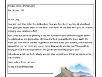 WRITING Task: INFORMAL EMAIL (related to trip to China)
