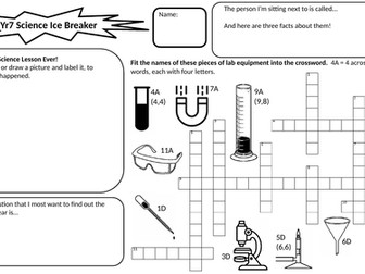 Year 7 Science Ice Breaker Sheet