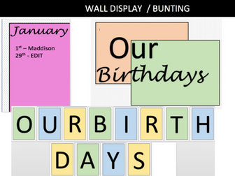 pastel class birthday display EDITABLE