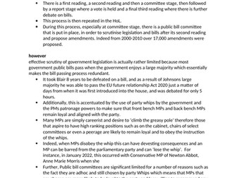 Parliament Government and Politics A Level Edexcel A* notes and essay plans Edexcel
