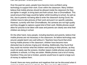 Should mobile phones be allowed in schools balanced argument WAGOLL