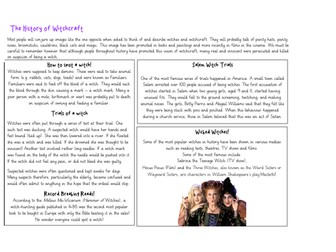 History of Witches Comprehension