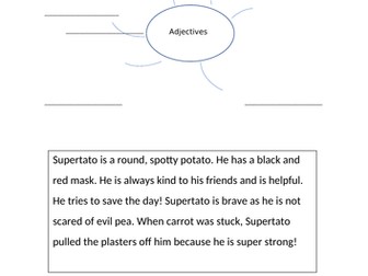 Character description WAGOLL + Adjectives to describe Supertato - 4 x differentiation