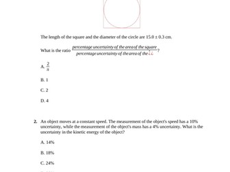 Topic 1.2 Uncertainties 10 MCQ for IB DP Physics Paper 1