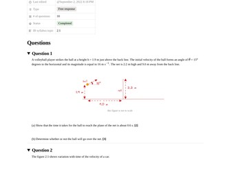 Topic 2.1 Motion (Kinematics) 10 Questions for IB DP Physics Paper 2