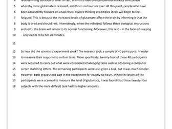 Reading Comprehension Activity - Why Does Thinking Make Me Feel So Tired?