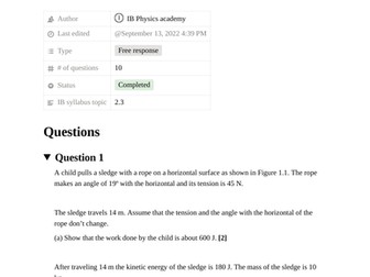 Topic 2.3 Work, Energy & Power 10 Questions for IB DP Physics Paper 2