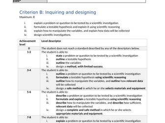 MYP Assessment Criterion B - Inquiring and Designing. Topic: Electricity