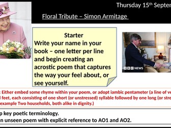 Floral Tribute for Queen Elizabeth II by  Simon Armitage KS4 English