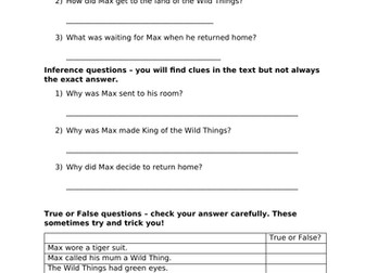 Where The Wild Things Are Reading Comprehension