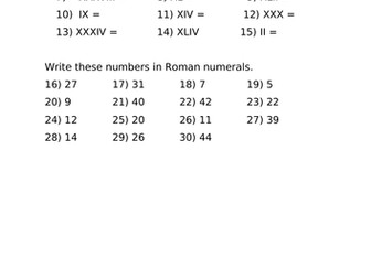 Roman Numerals to 100