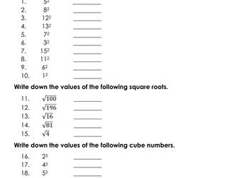 Squares, Cubes, Primes and Roots