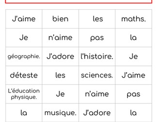 French school subjects sentence sequencer