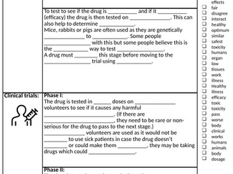 Drug trials gap fill LA AQA GCSE