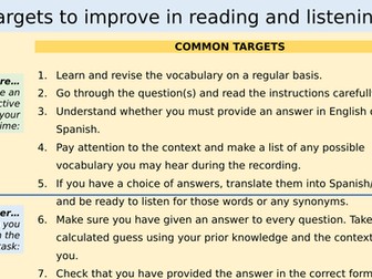 Targets to improve in Listening and Reading tasks