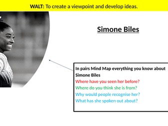 Simone Biles/ Piers Morgan. Identify viewpoint. One off/ cover lesson. KS3