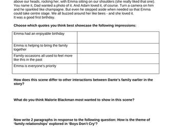 GCSE 9-1 Boys Don't Cry - Malorie Blackman - Chapters 31-37 Worksheets