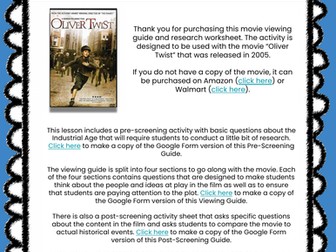 Oliver Twist Movie Viewing Guide & Worksheets (The Industrial Age)