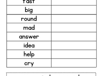 Matching Synonyms Worksheets