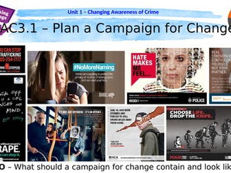 WJEC Criminology Unit 1 AC3.1 Plan a campaign for change PRACTICE resources