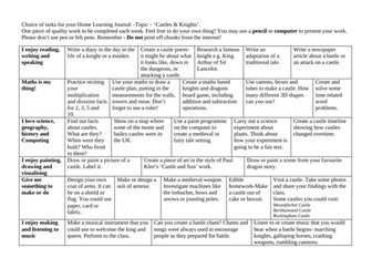 Castles & Knights KS1 Homework Ideas