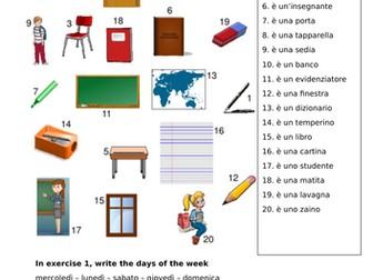 Days of the week, months and school equipment revision