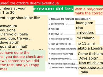 Italian Test and solutions about numbers, greetings, verb in are