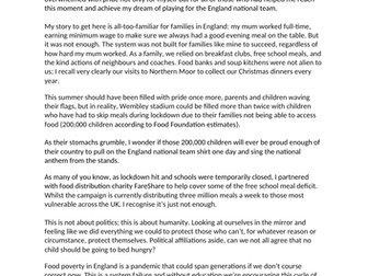 Persuasive letter Marcus Rashford