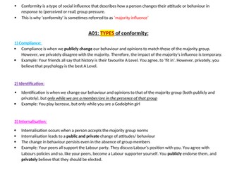 AQA A Level Psychology: Social Influence revision notes/handouts