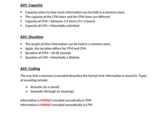 AQA A Lvl Memory handout/revision notes