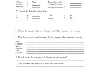 Alkali metals worksheet